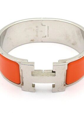 HERMES Clic Clac H Silver Orange Hardware Bangle